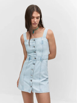 Mango Button Denim Dress Light Blue Minidress