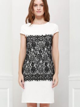 Stylish Round Collar Short Sleeve Bodycon Lace Spliced Women's D