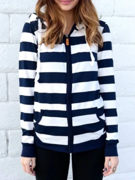 Long Sleeve Zippered Striped Women's Hoodie