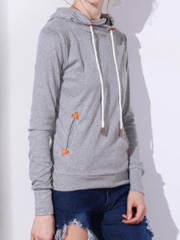 Stylish Hooded Long Sleeve Spliced Draped Women's Hoodie