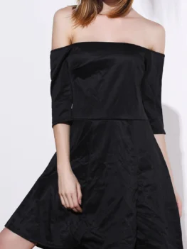 Sexy Half Sleeve Off-The-Shoulder Plus Size Women's Black Dress
