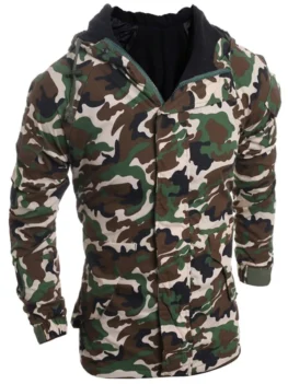 Loose Fit Hooded Fashion Multi-Pocket Camo Pattern Long Sleeve M