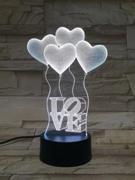 3D Heart Shape Balloon Bedroom Acrylic LED Night Light