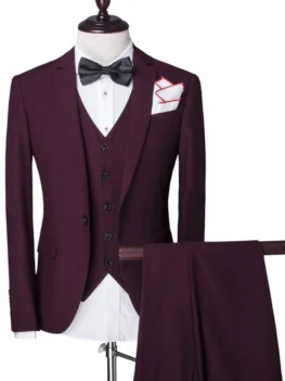Solid Color Single Breasted Lapel Long Sleeve Men's Three-Piece