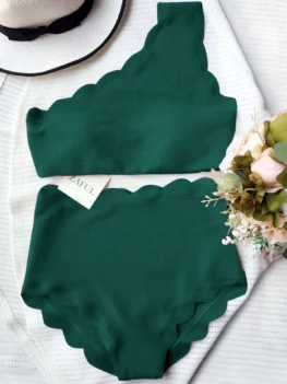 High Rise Scalloped One Shoulder Bikini