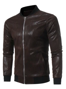 Irregular Stripe Zip Up Suede Jacket