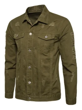 Distressed Button Up Cargo Jacket