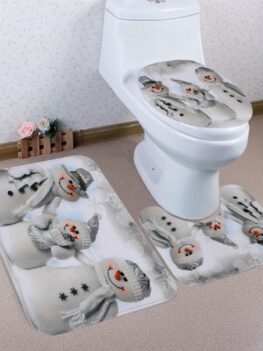 Christmas Snowmen Family Pattern 3 Pcs Toilet Mat Bath Mat