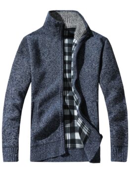 Tartan Fleece Lining Zip Up Knit Blends Jacket