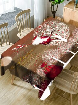 Flying Santa Claus Tree Cartoon Printed Waterproof Table Cloth