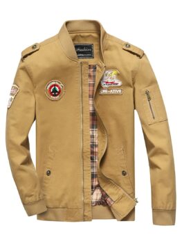 Epaulet Appliques Zip Up Bomber Jacket