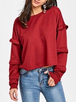 Ruffle Crew Neck Sweatshirt