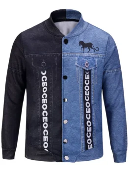 Graphic Print Two Tone Button Up Jacket