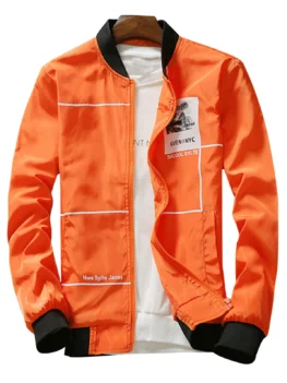 Graphic Print Lightweight Zip Up Jacket