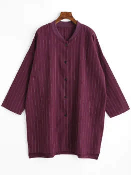 Striped Plus Size Button Up Coat