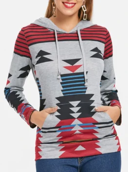 Casual Geometric Pattern Long Sleeves Women's Hoodie