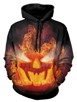 Halloween 3D Fire Pumpkin Lamp Print Hoodie