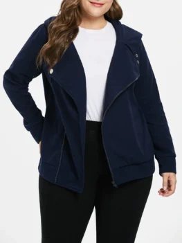 Plus Size Hooded Oblique Neck Coat