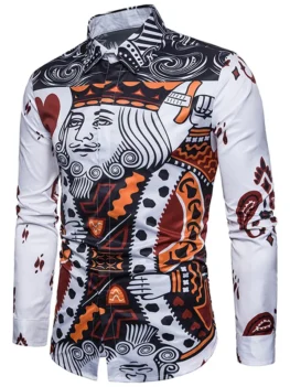 Front Poker Print Covered Button Shirt