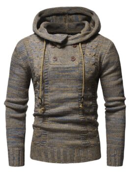 Half Button Drawstring Hooded Sweater