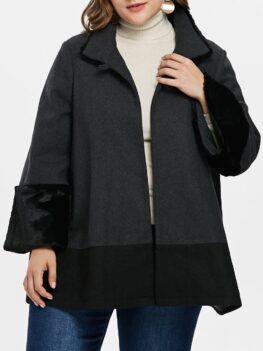 Plus Size Faux Fur Trim One Button Coat
