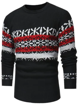 Jacquard Weave Round Neck Knitted Sweater