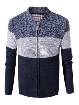 Zip Up Color Block Collarless Coat