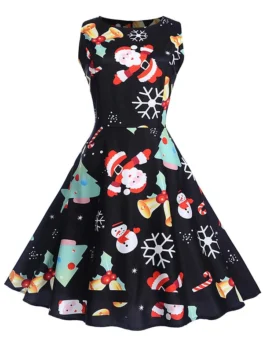 Christmas Vintage Print Fit and Flare Dress
