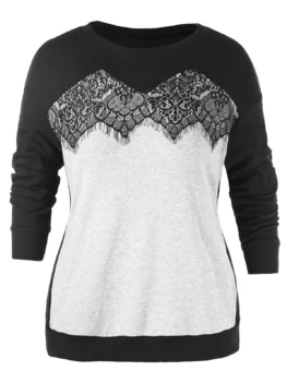 Plus Size Lace Insert Contrast Sweatshirt