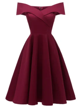 Foldover Off The Shoulder Skater Cocktail Dress