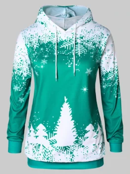 Plus Size Christmas Tree Print Hoodie