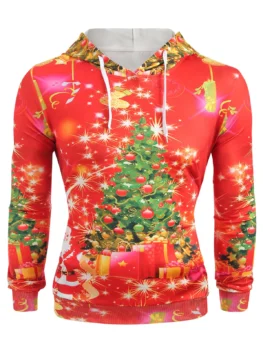 Christmas Tree Print Long Sleeve Hoodie