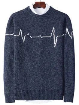 Electrocardiogram Pattern Pullover Knit Sweater