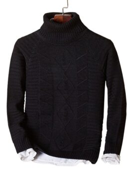 Solid Turtleneck Cable Knit Sweater
