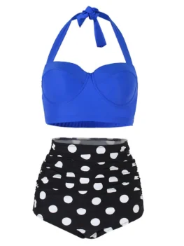 Polka Dot Ruched Halter Bikini Set