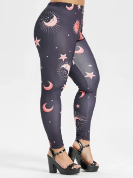 Plus Size Front Zip Sun and Moon Leggings
