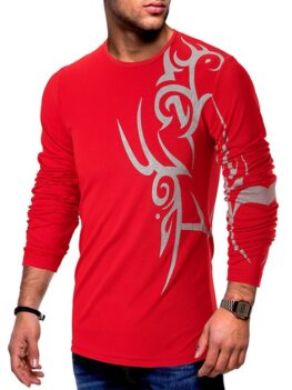 Tattoo Print Mesh Long Sleeves Casual T-shirt
