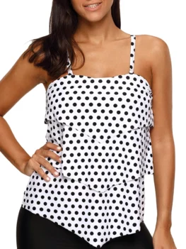 Layered Polka Dot Padded Tankini Swim Top