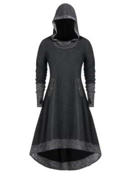 Plus Size Hooded Contrast Trim High Low Long Tunic Sweatshirt