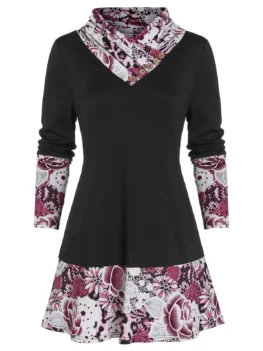 Flower Snakeskin Print A Line Buttoned Long Sleeve Tee