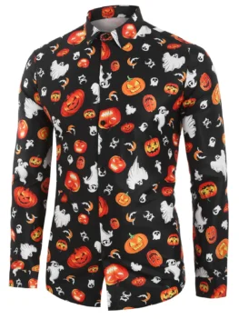 Halloween Pumpkin Print Long-sleeved Shirt