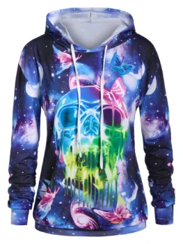 Plus Size Long Sleeve Galaxy Print Tunic Hoodie