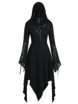 Plus Size Halloween Lace Up Gothic Hanky Hem Dress