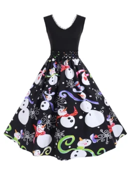 Christmas Plus Size Lace Insert Snowman Dress