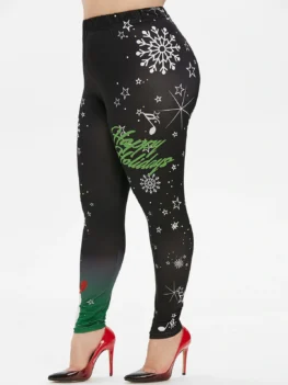Plus Size Snowflake Snowman Print Christmas Leggings