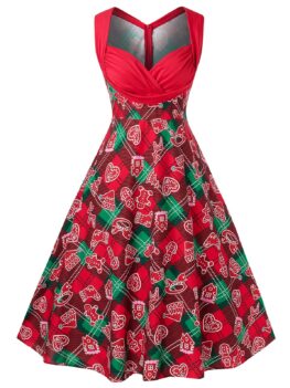 Plus Size Vintage Printed 1950s Dress