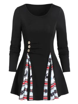 Christmas Elk Snowflake Print T Shirt