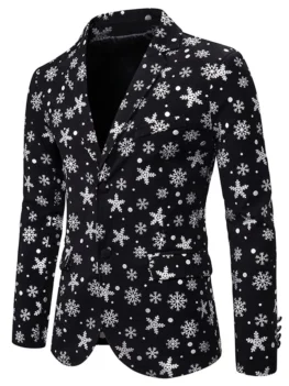 Christmas Snowflake Gilding Double Pocket Back Slit Blazer
