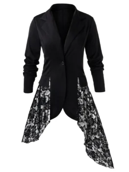 Plus Size Lace Panel Asymmetric Blazer
