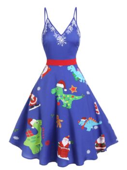 Christmas Dinosaur Print Cami Midi Dress